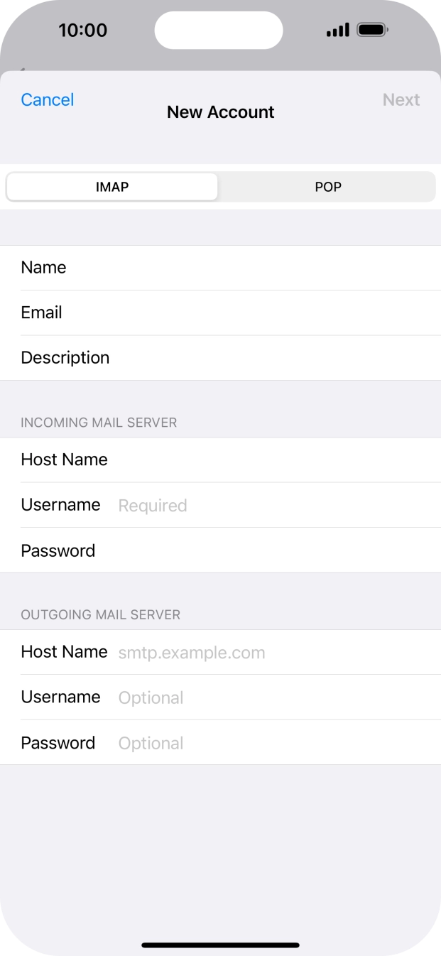 Press Username and key in the username for your email account. Press Username and key in the username for your email account.