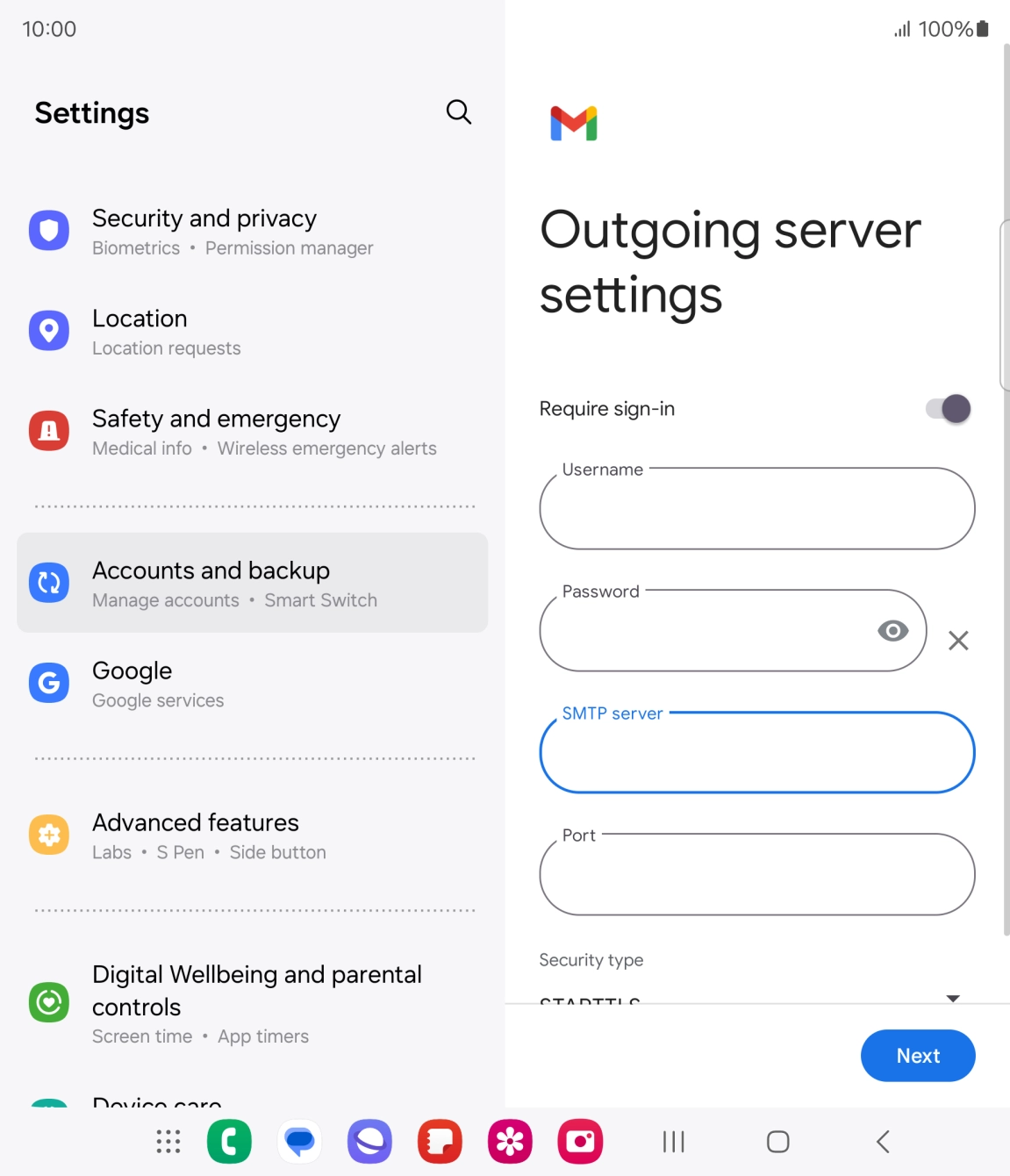 Press the field below 'Port' and key in 587. Press the field below 'Port' and key in 587.