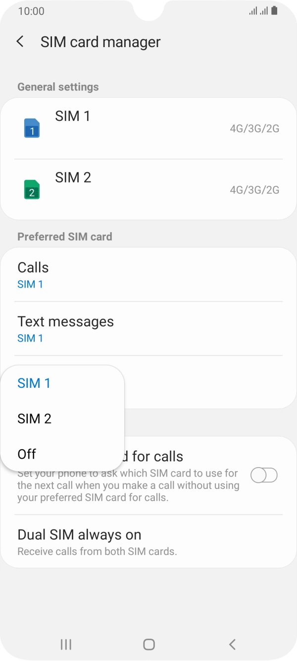 Press the required setting.