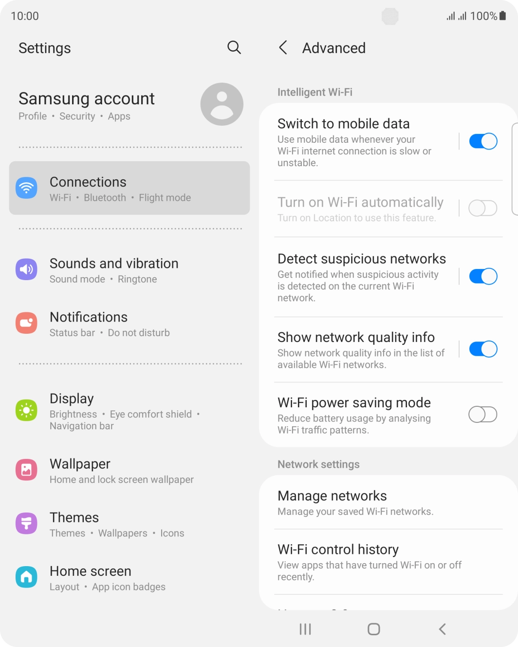 Press the indicator next to 'Switch to mobile data' to turn the function on or off. Press the indicator next to 'Switch to mobile data' to turn the function on or off.