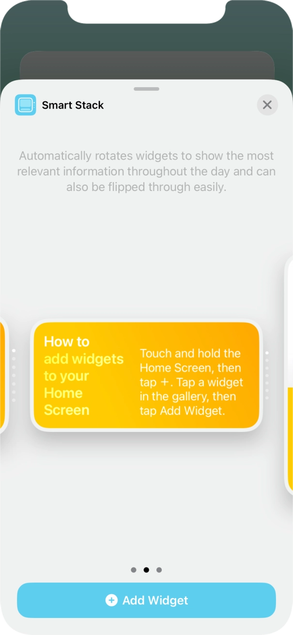 Slide your finger right or left on the screen to select the required widget size. Slide your finger right or left on the screen to select the required widget size.