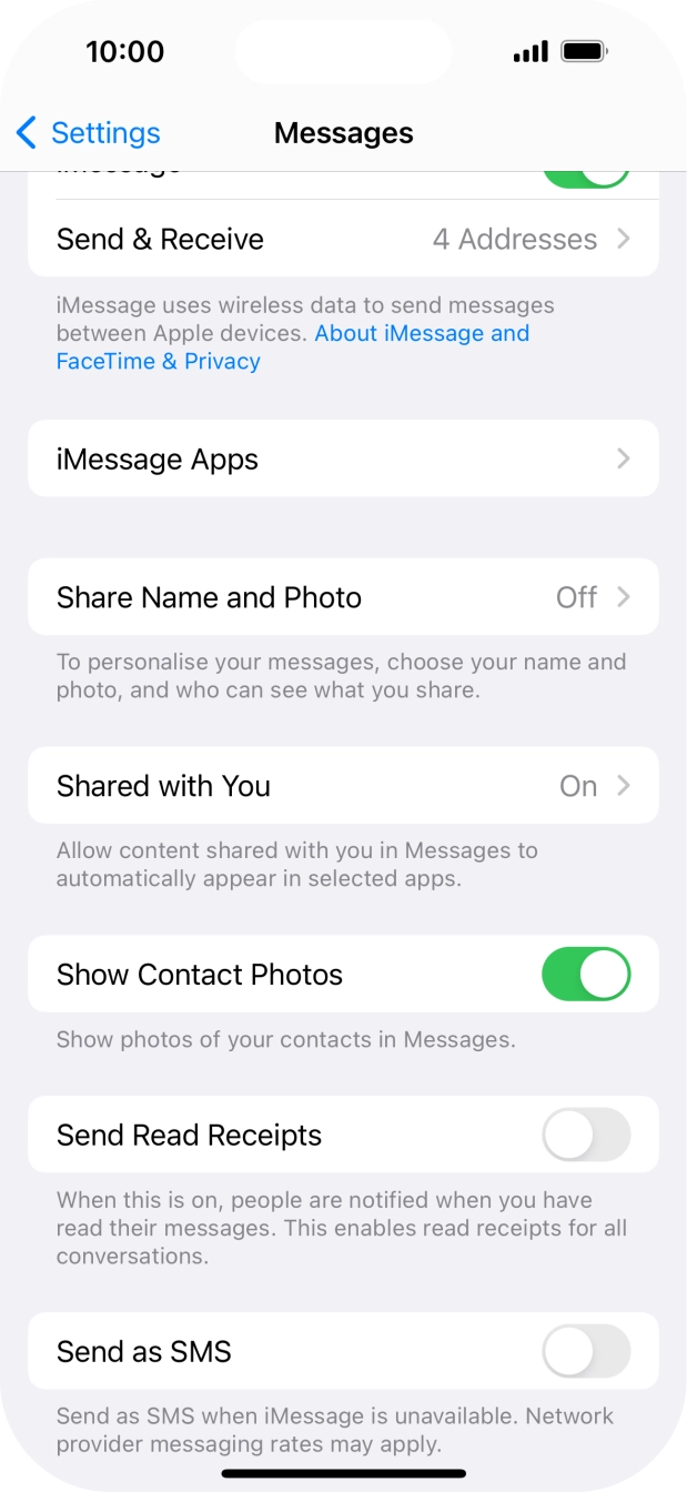 Press the indicator next to 'Send as SMS' to turn the function on or off.