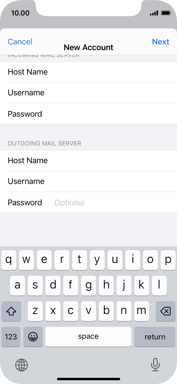 Press Password and key in the password for your email account. Press Password and key in the password for your email account.
