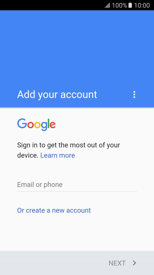 If you don't have a Google account, press Or create a new account and follow the instructions on the screen to create an account.