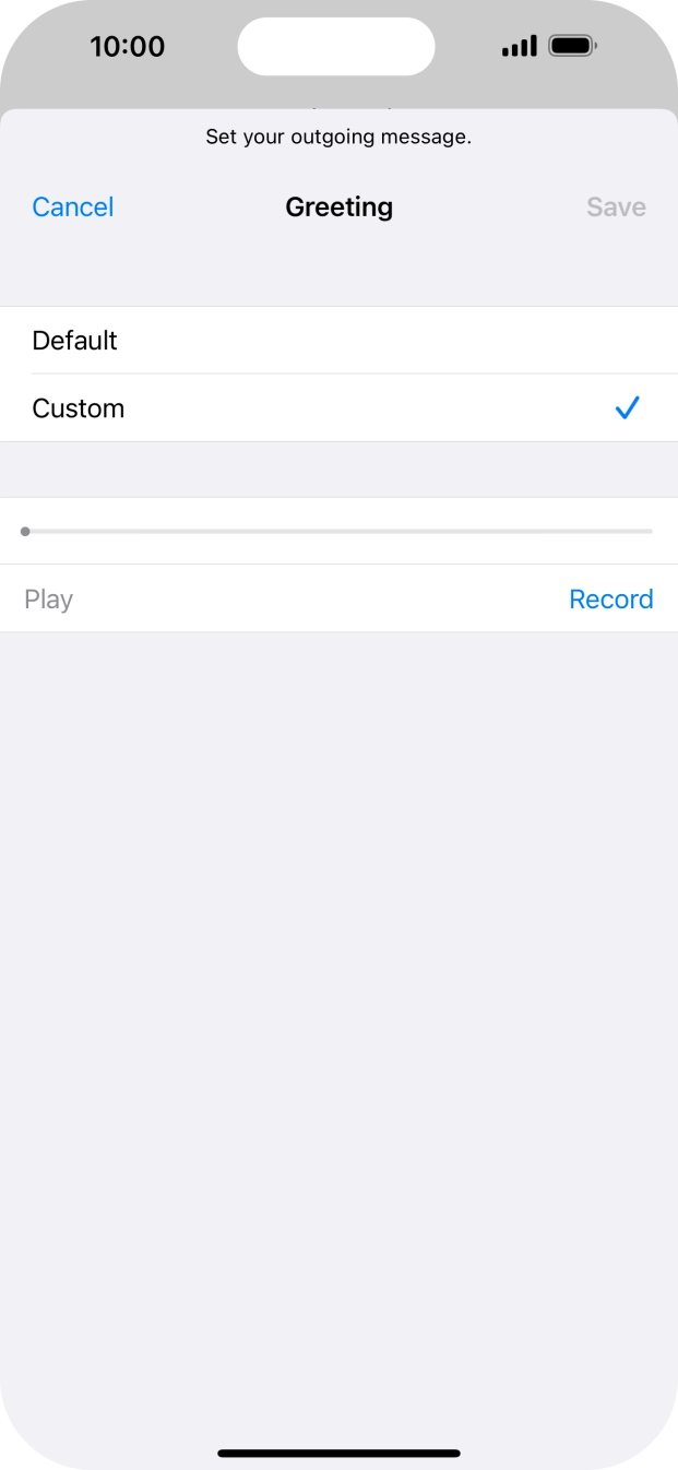 Press Record to start recording a personal greeting. Press Record to start recording a personal greeting.