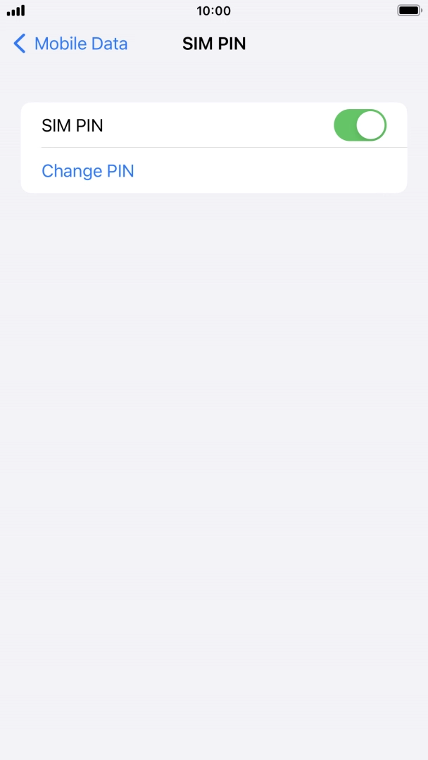 Press the indicator next to 'SIM PIN' to turn the function on or off.