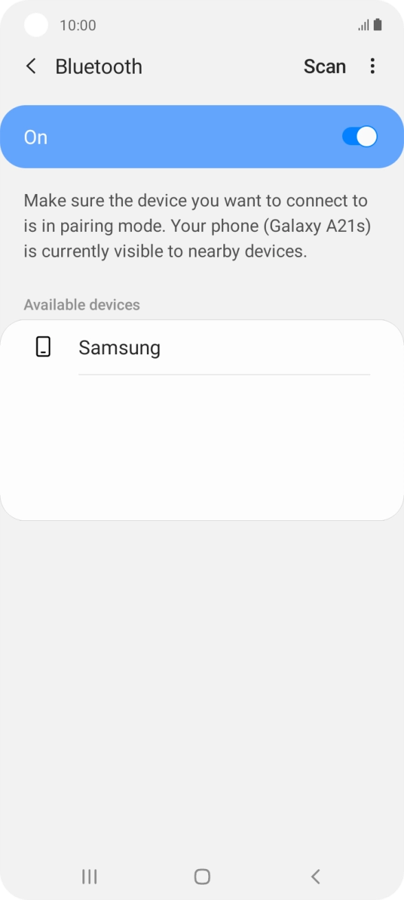 Press the required Bluetooth device and follow the instructions on the screen to pair the device with your phone.