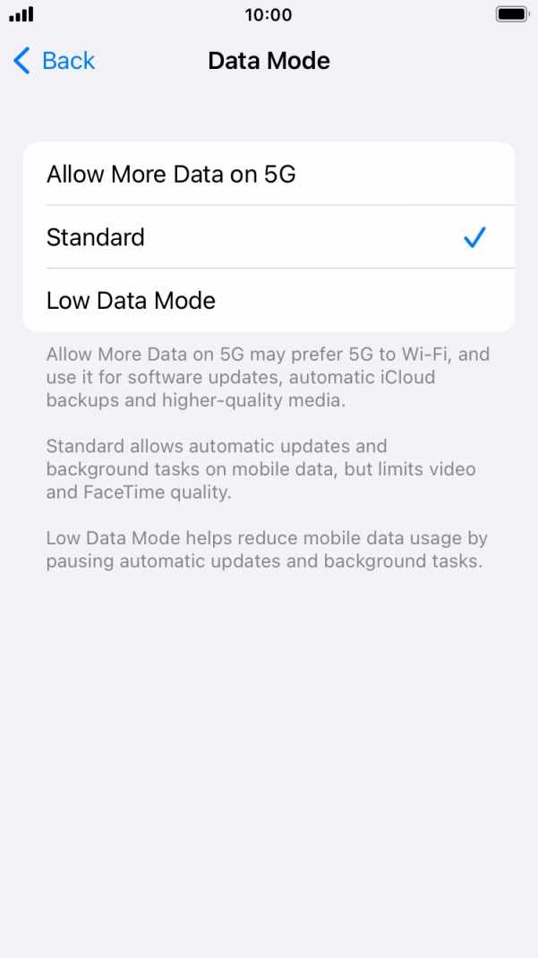 Press the required setting. Press the required setting.