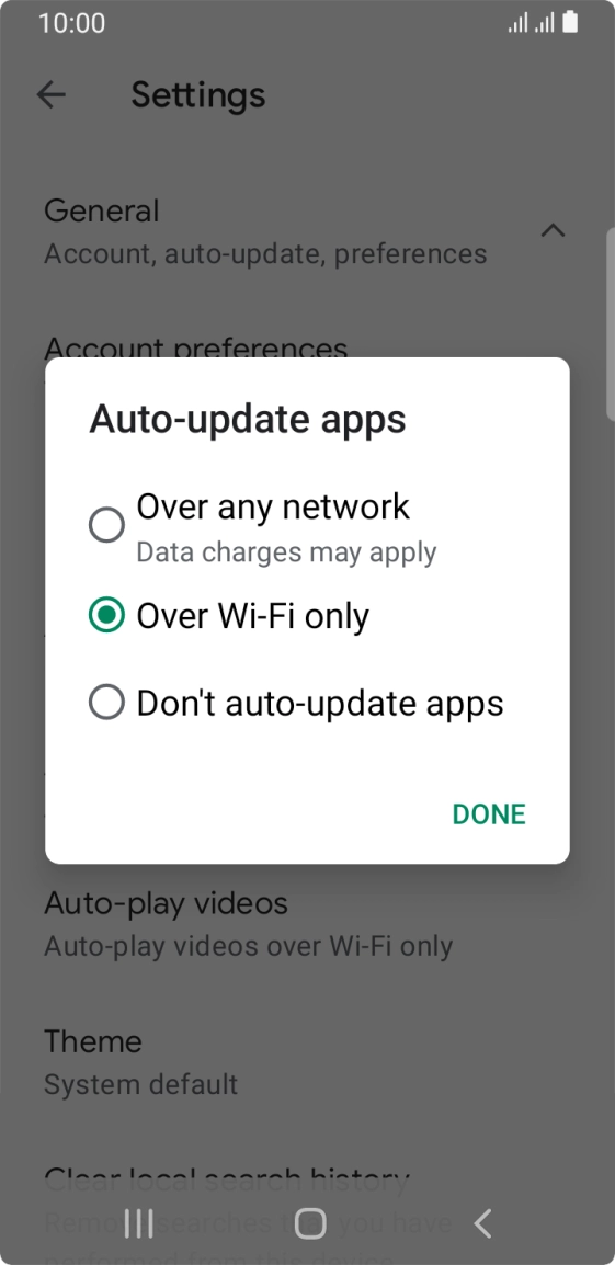 To turn on automatic update of apps using mobile network, press Over any network.
