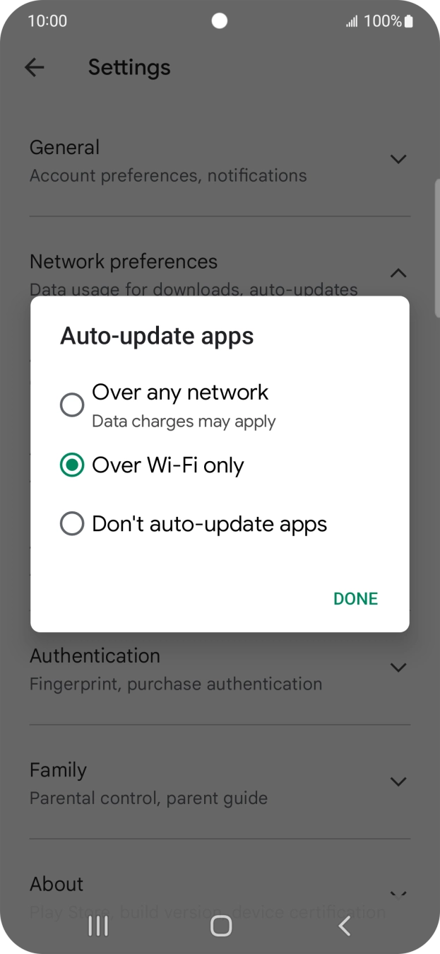 To turn on automatic update of apps using mobile network, press Over any network. To turn on automatic update of apps using mobile network, press Over any network.