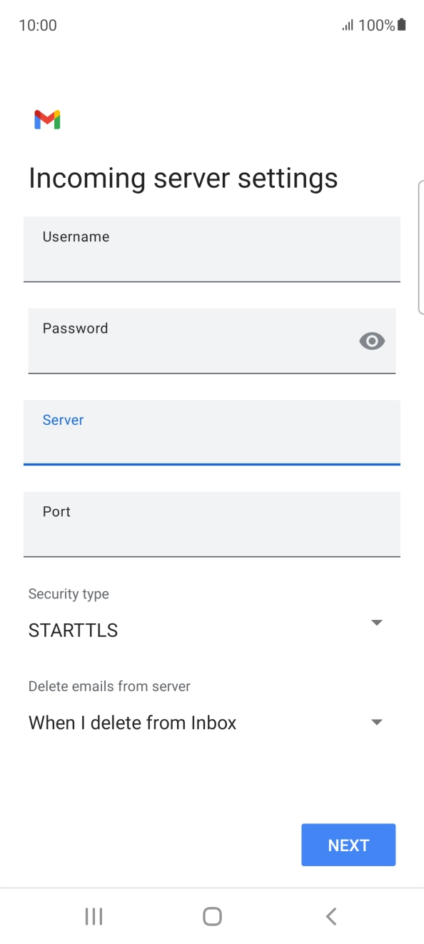 Press the field below 'Port' and key in 110. Press the field below 'Port' and key in 110.
