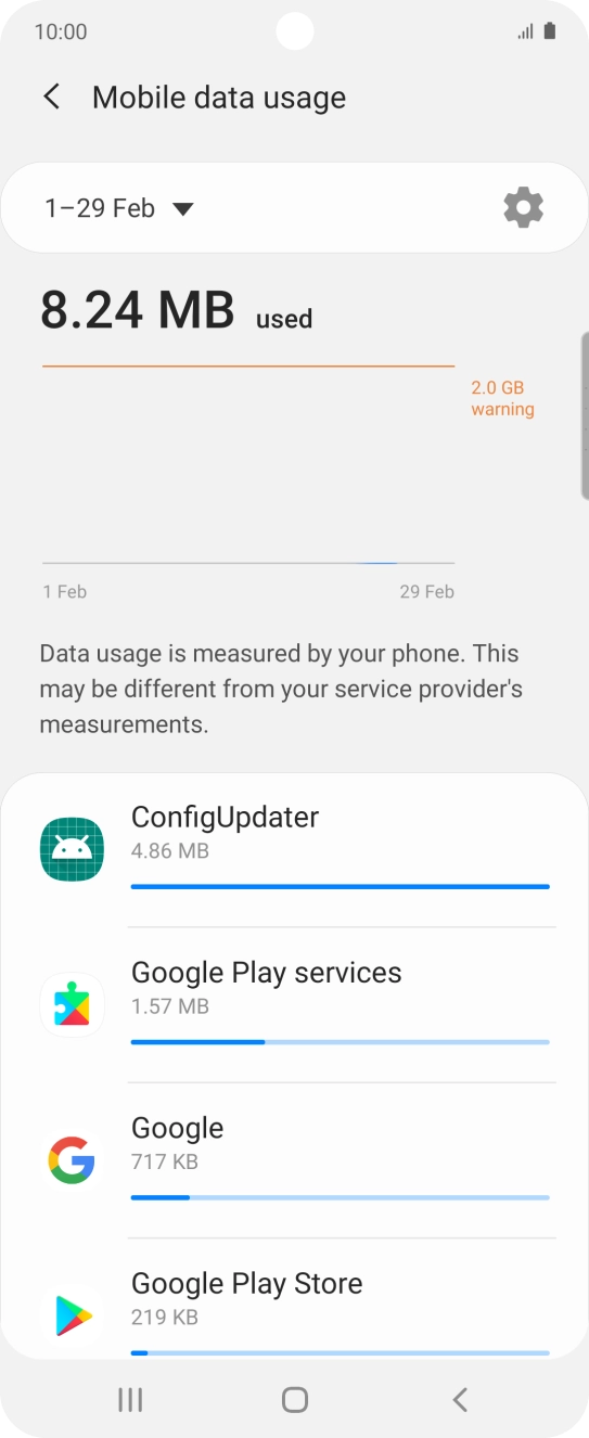 The data usage for each application is displayed below the name of the application.
