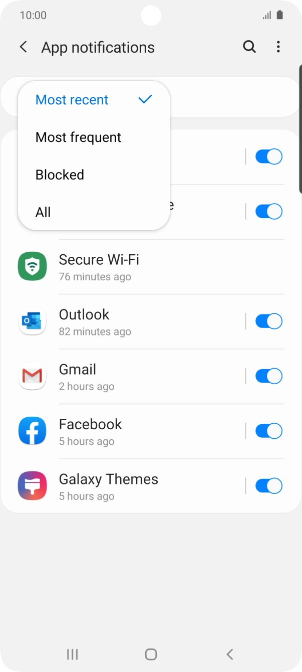 Press the required setting.