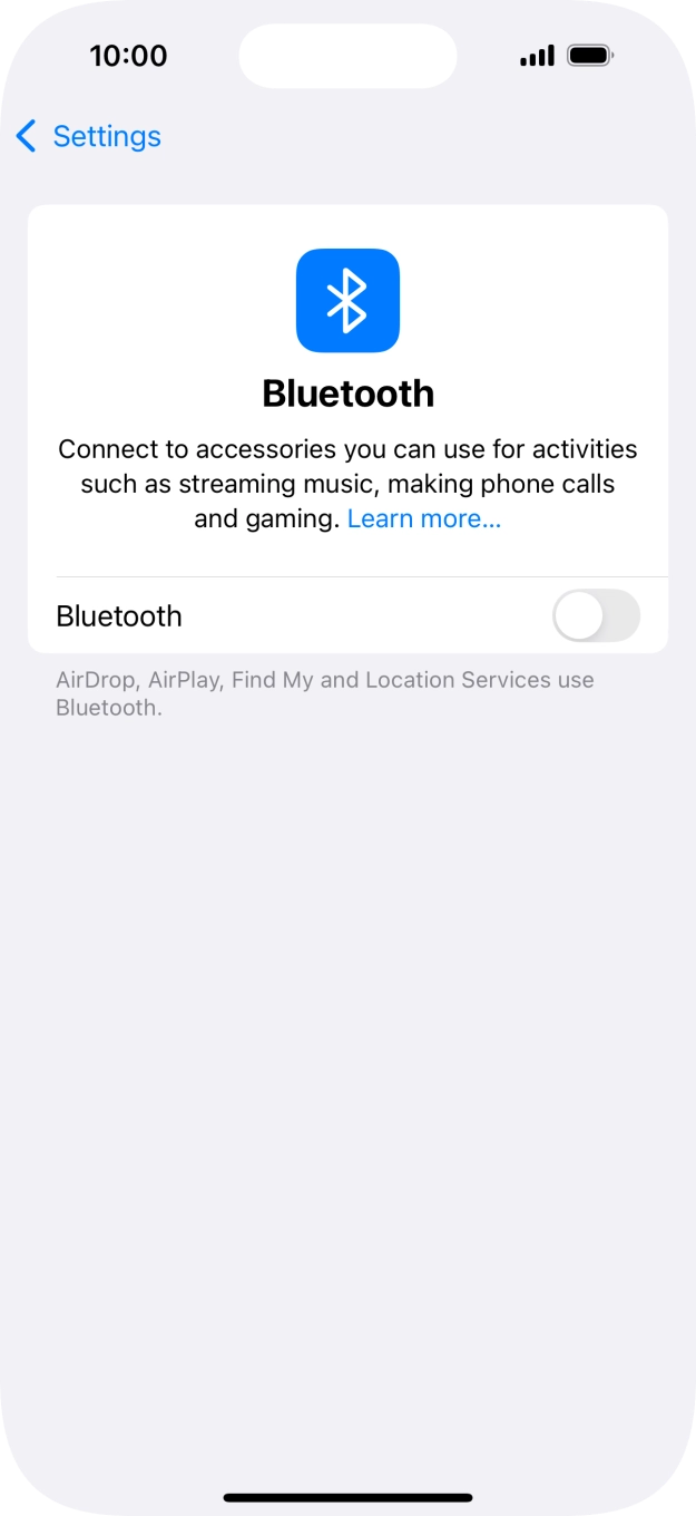 Press the indicator next to 'Bluetooth' to turn on the function.