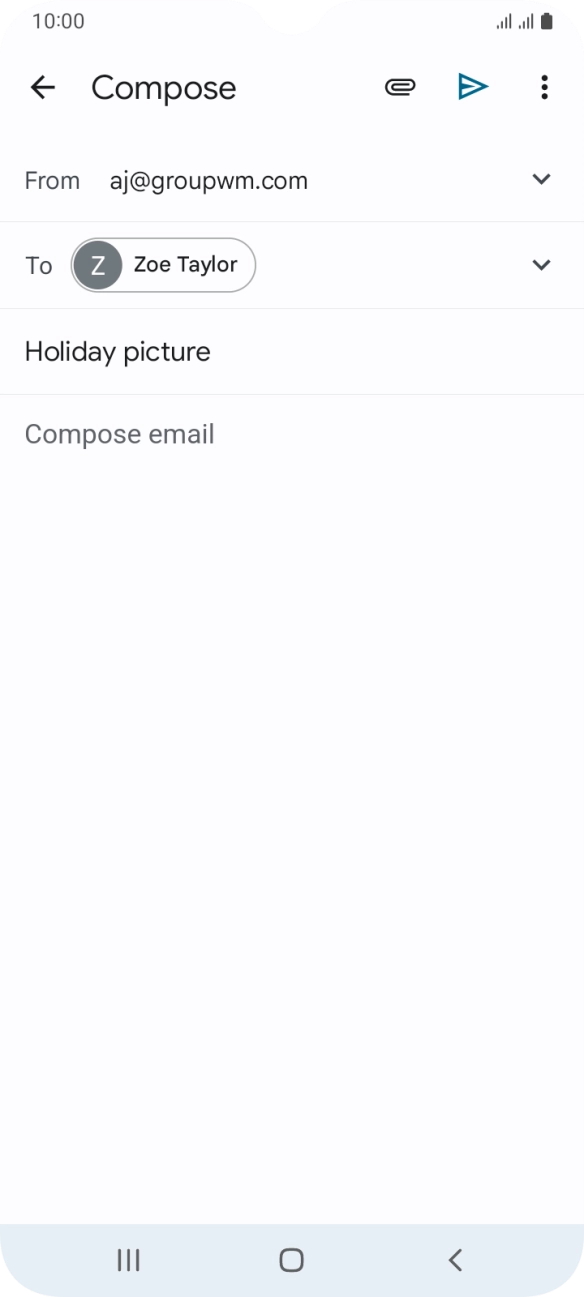 Press the text input field and write the text for your email. Press the text input field and write the text for your email.