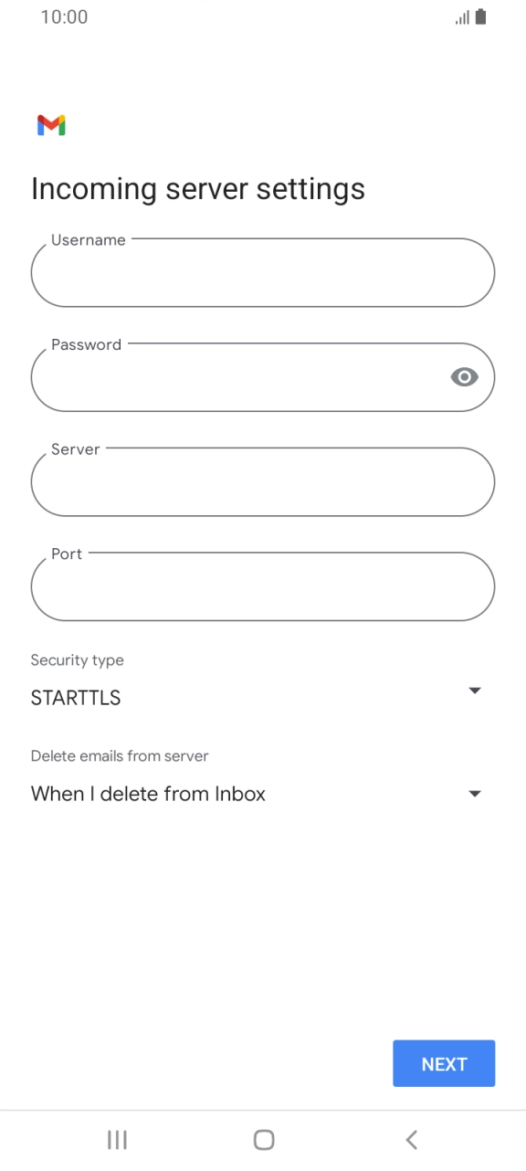 Press the field below 'Username' and key in the username for your email account. Press the field below 'Username' and key in the username for your email account.