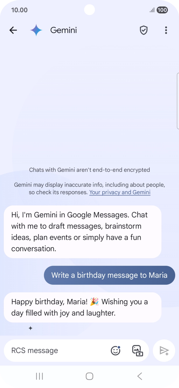 The text suggestion from Gemini is displayed. The text suggestion from Gemini is displayed.