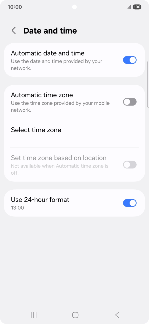 Press the indicator next to 'Automatic time zone' to turn on the function.