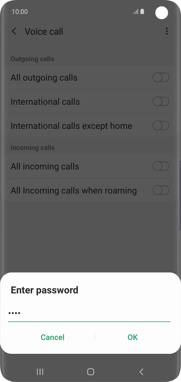 Key in your barring password and press OK.