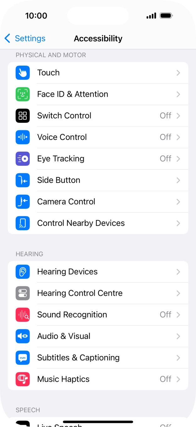 Press the required category below 'PHYSICAL AND MOTOR' and follow the instructions on the screen to select the required settings.