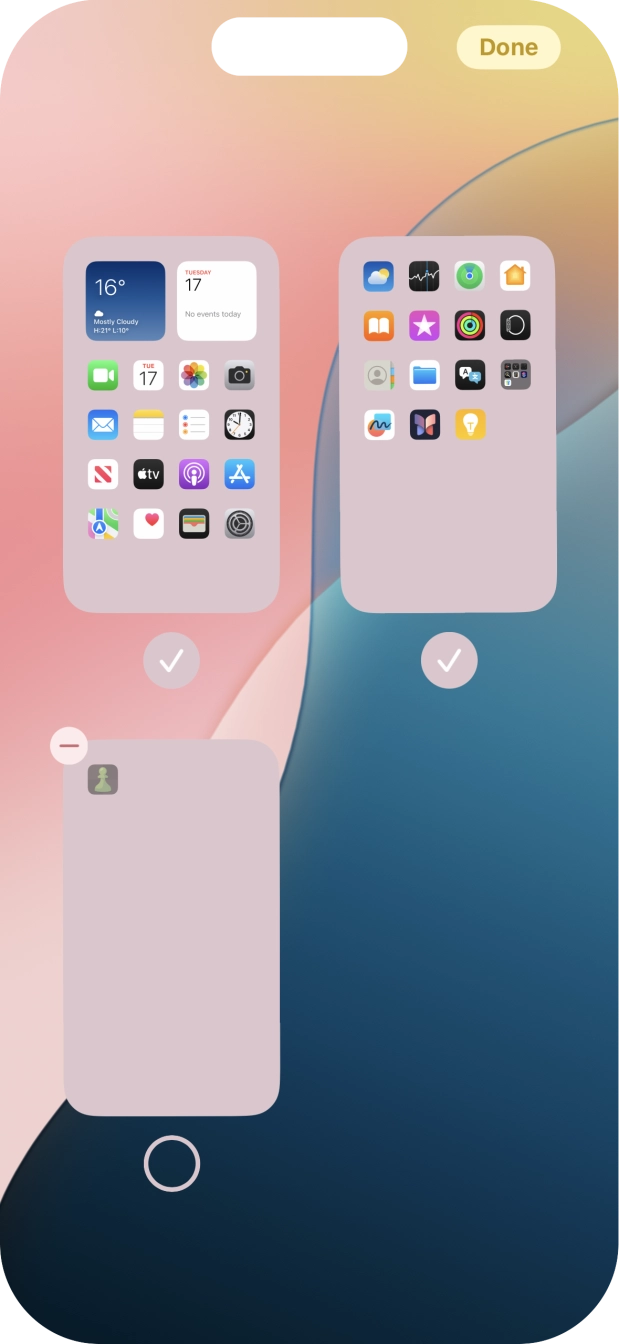 Press the delete icon next to the required home screen page.