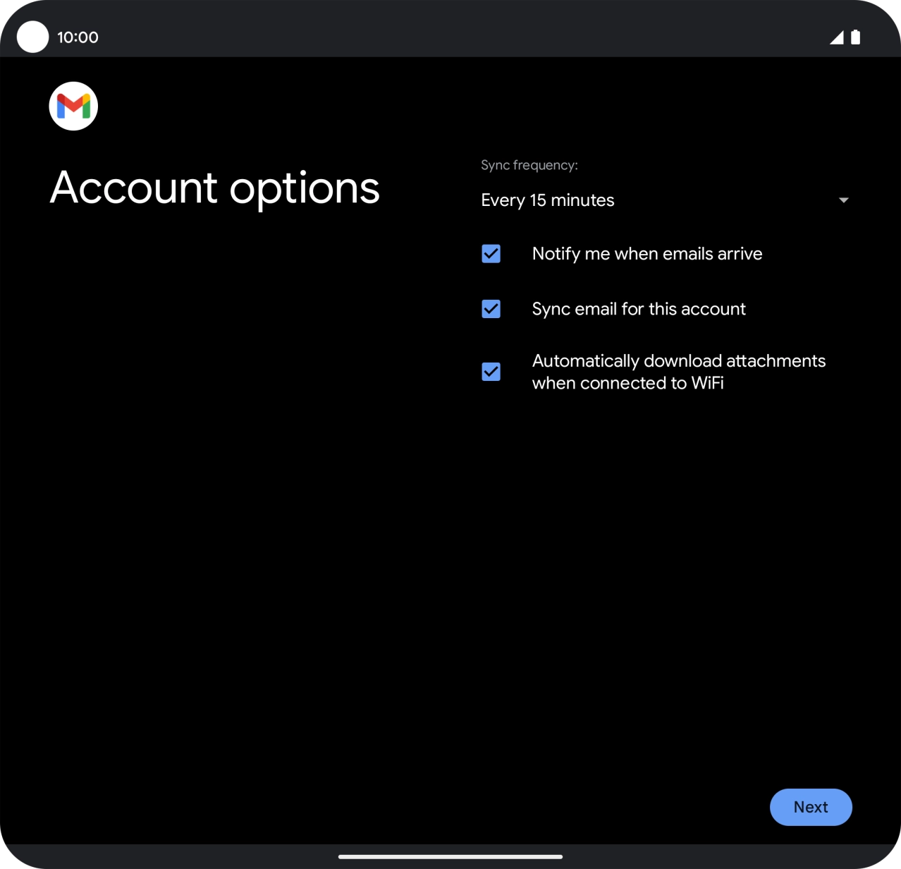 If this screen is displayed, you email account has been recognised and set up automatically. Follow the instructions on the screen to key in more information and finish setting up your phone. If this screen is displayed, you email account has been recognised and set up automatically. Follow the instructions on the screen to key in more information and finish setting up your phone.