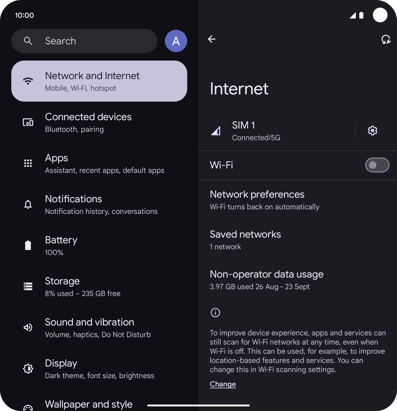 Press the indicator next to 'Wi-Fi' to turn on the function.