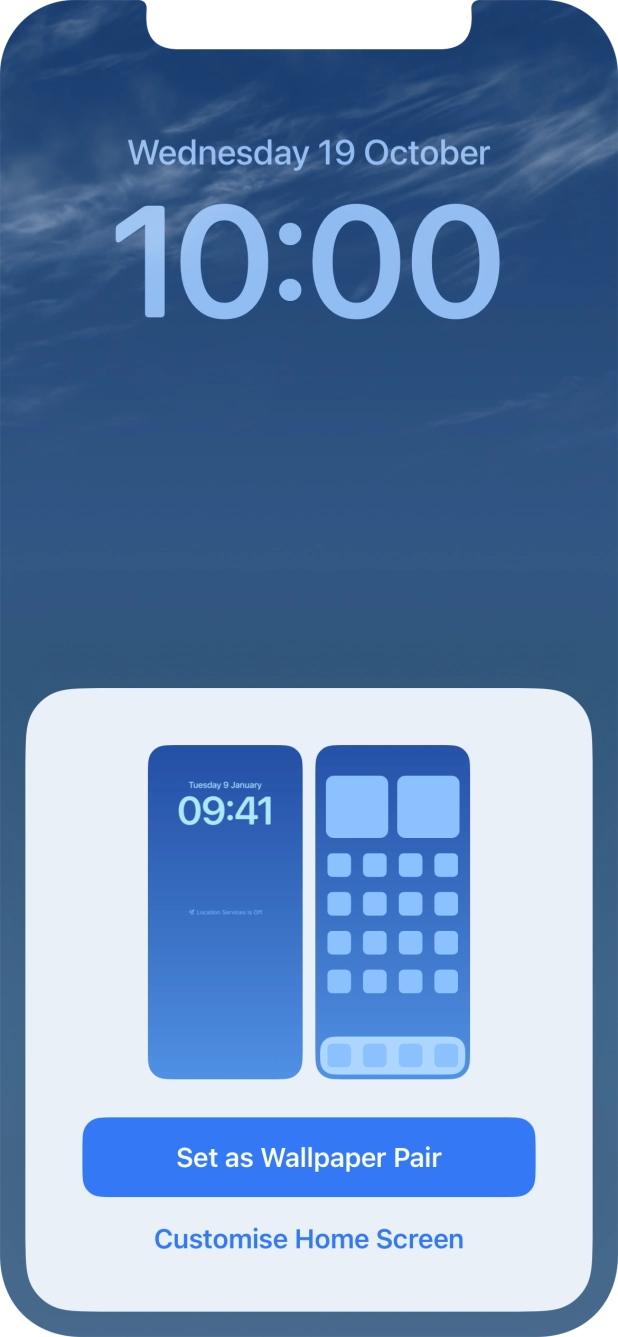 To use the same colour theme on the home screen, press Set as Wallpaper Pair. To use the same colour theme on the home screen, press Set as Wallpaper Pair.