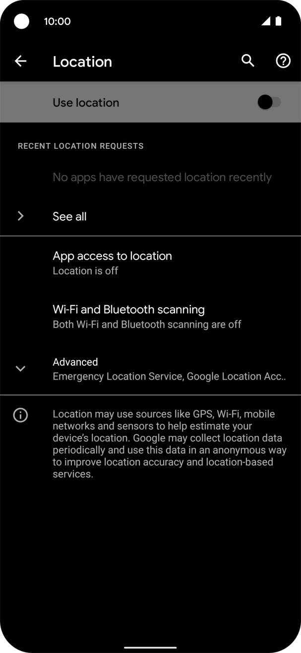 Press the indicator next to 'Use location' to turn the function on or off. Press the indicator next to 'Use location' to turn the function on or off.