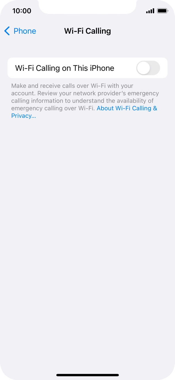 Press the indicator next to 'Wi-Fi Calling on This iPhone' to turn the function on or off. Press the indicator next to 'Wi-Fi Calling on This iPhone' to turn the function on or off.