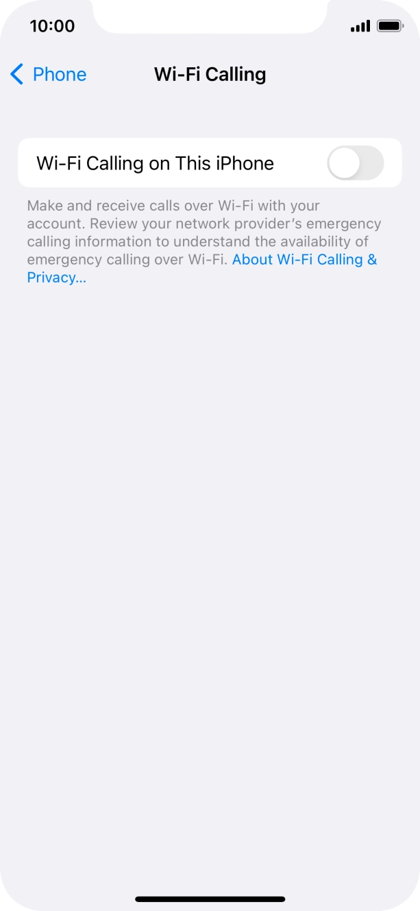 Press the indicator next to 'Wi-Fi Calling on This iPhone' to turn the function on or off. Press the indicator next to 'Wi-Fi Calling on This iPhone' to turn the function on or off.