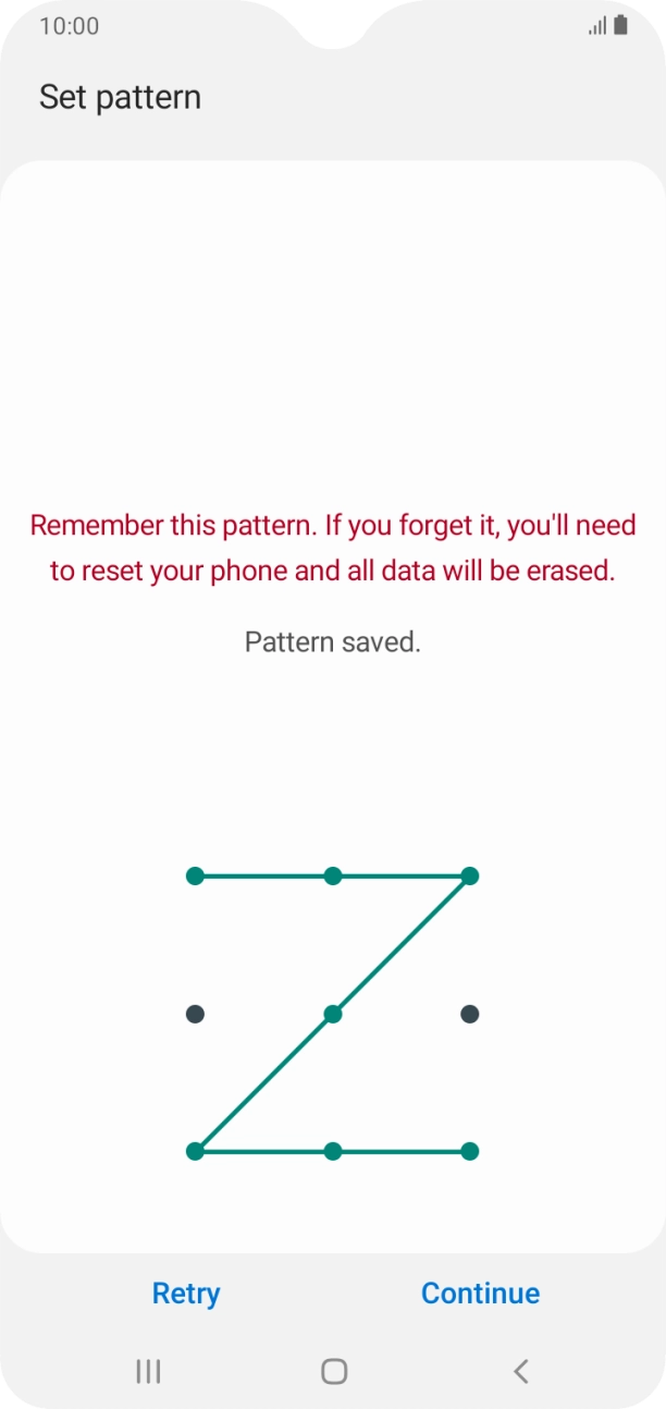 Slide your finger across the screen to connect at least four points and press Continue. Slide your finger across the screen to connect at least four points and press Continue.