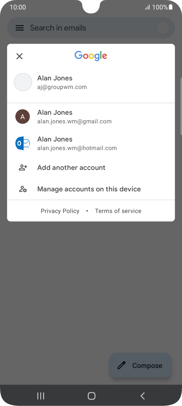 Press the required email account. Press the required email account.