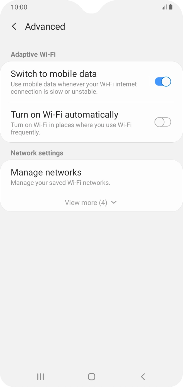Press the indicator next to 'Switch to mobile data' to turn the function on or off. Press the indicator next to 'Switch to mobile data' to turn the function on or off.