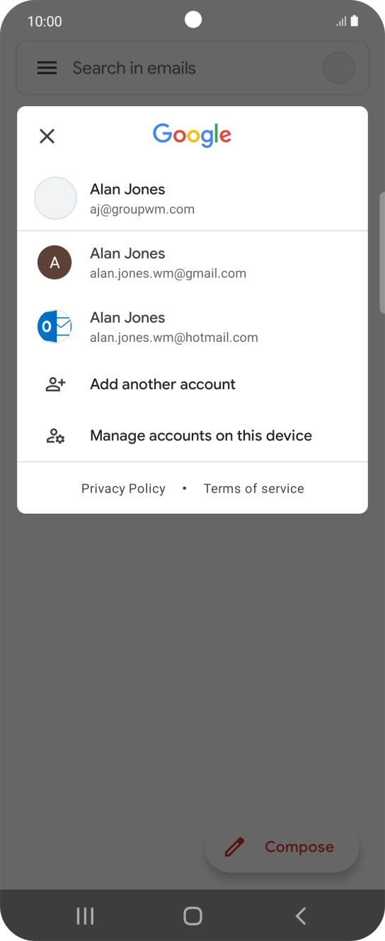 Press the required email account. Press the required email account.
