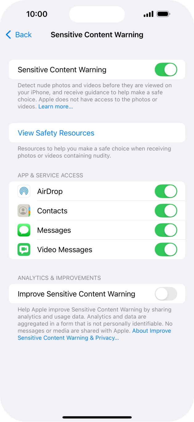 Press the indicators next to the required applications to turn the function on or off.