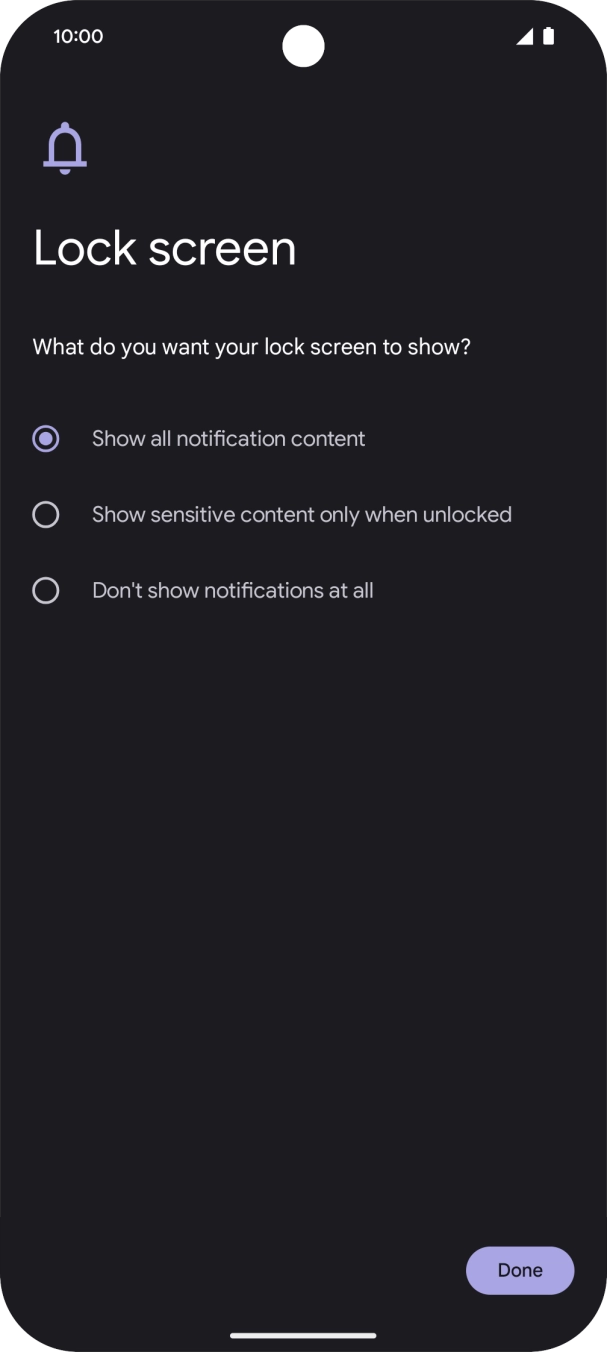 Press the required setting. Press the required setting.