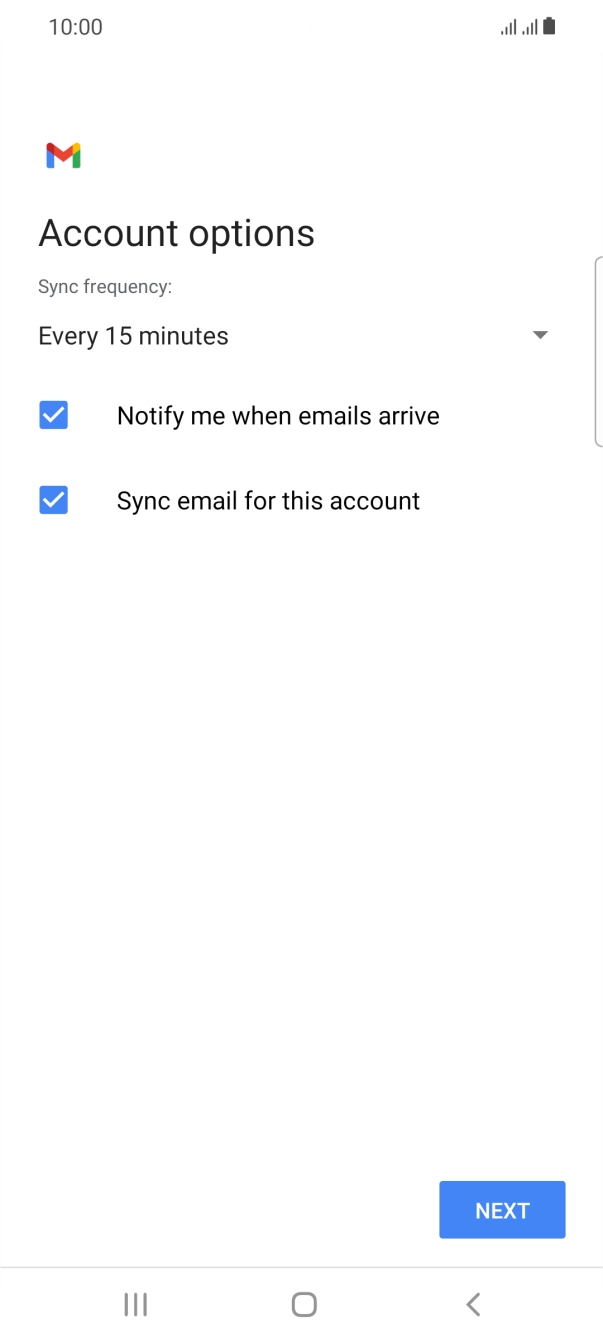 If this screen is displayed, you email account has been recognised and set up automatically. Follow the instructions on the screen to key in more information and finish setting up your phone.