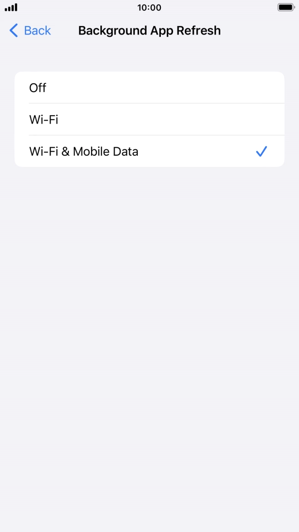 To turn off background refresh of apps, press Off. To turn off background refresh of apps, press Off.