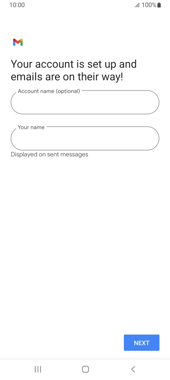 Press the field below 'Account name (optional)' and key in the required name. Press the field below 'Account name (optional)' and key in the required name.
