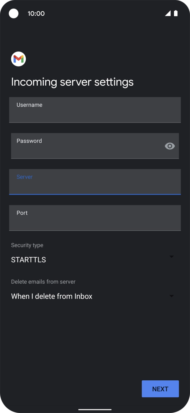 Press the field below 'Port' and key in 110. Press the field below 'Port' and key in 110.