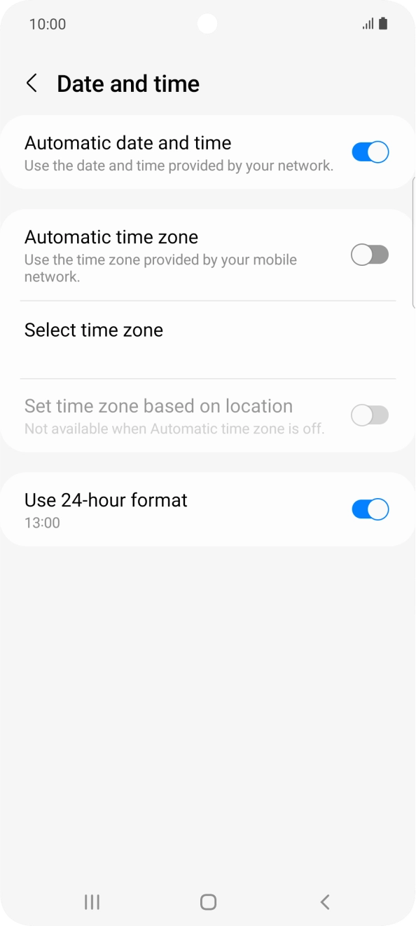 Press the indicator next to 'Automatic time zone' to turn on the function.