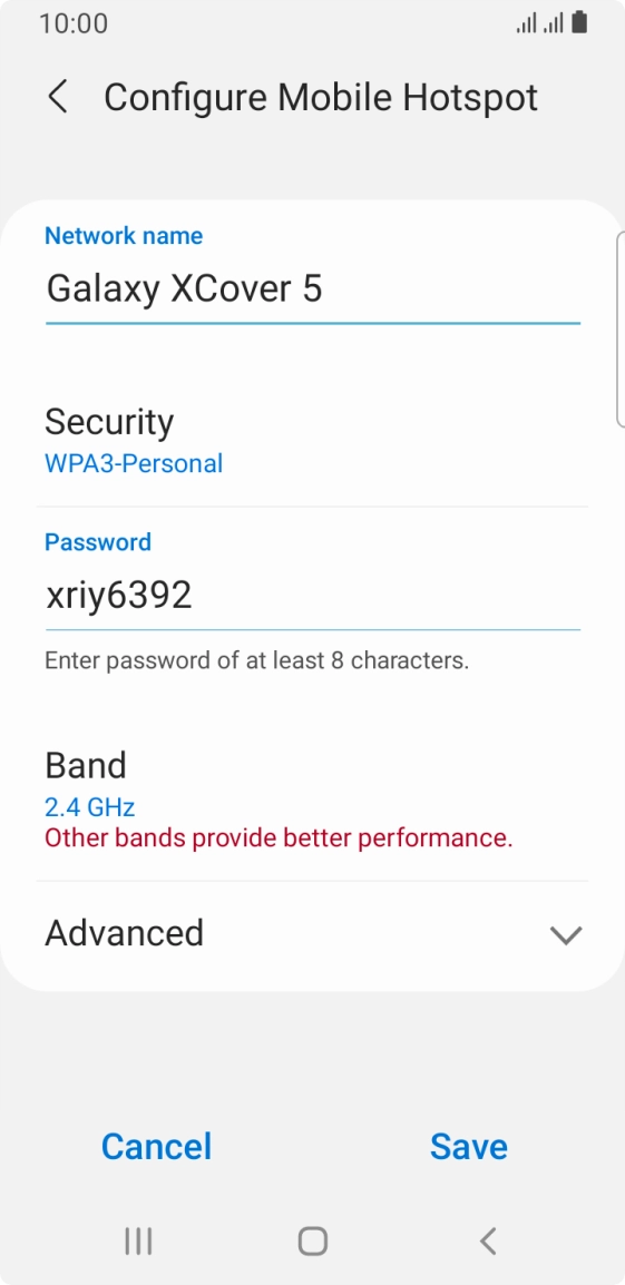 Press the field below 'Network name' and key in the required name.