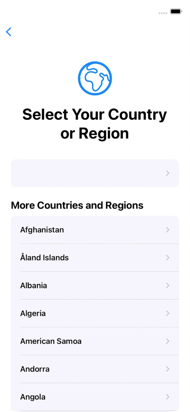 Press the required country or area. Press the required country or area.