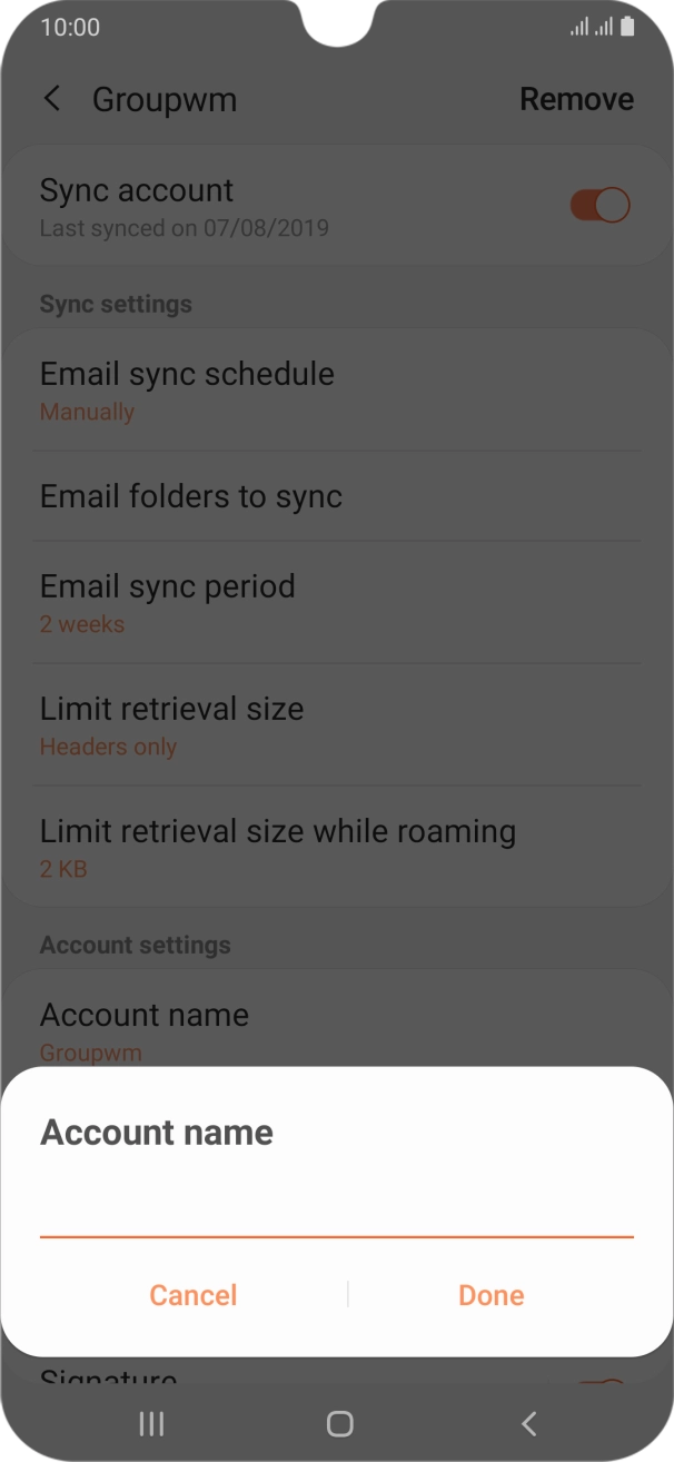Key in the required name for the email account and press Done.