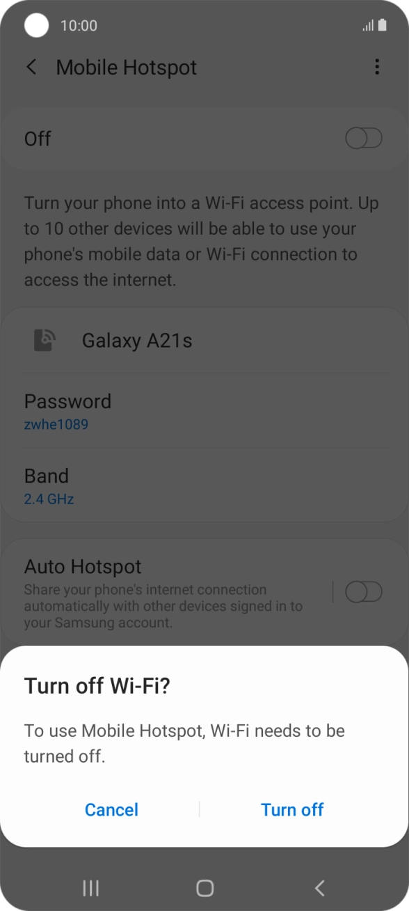 If WiFi is turned on, press Turn off. If WiFi is turned on, press Turn off.