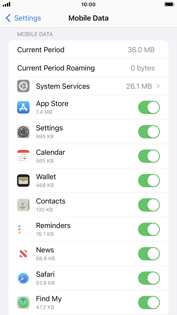 Press the indicators next to the required applications to turn the function on or off. Press the indicators next to the required applications to turn the function on or off.