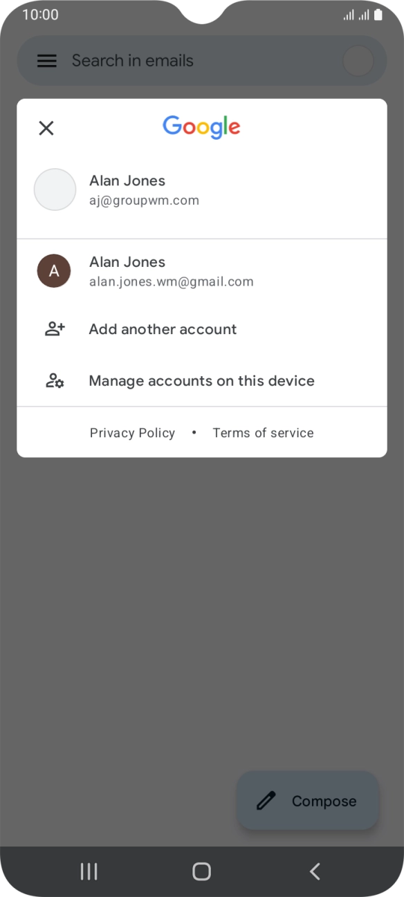 Press the required email account. Press the required email account.
