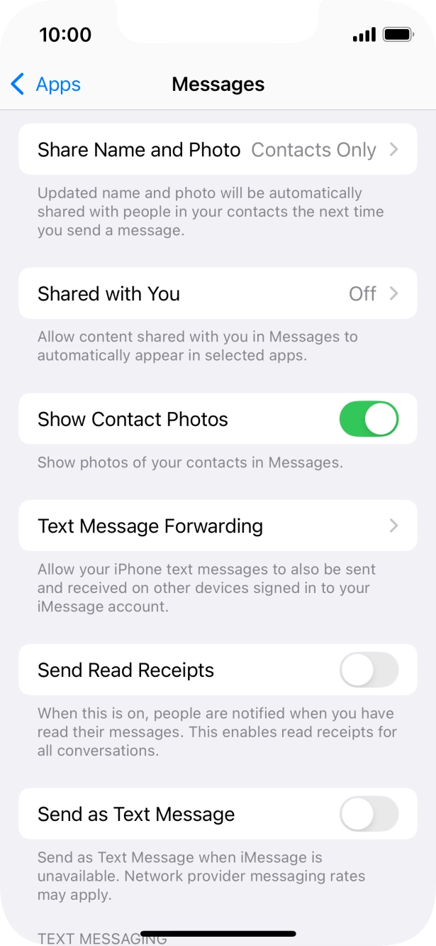 Press the indicator next to 'Send as Text Message' to turn the function on or off.