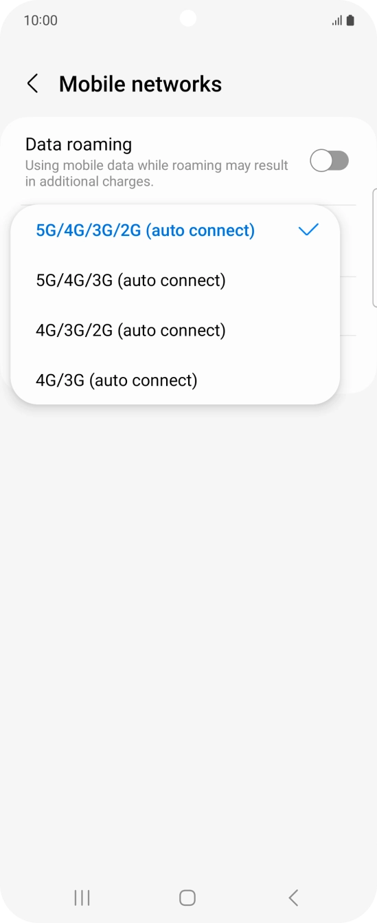 Press the required network mode.